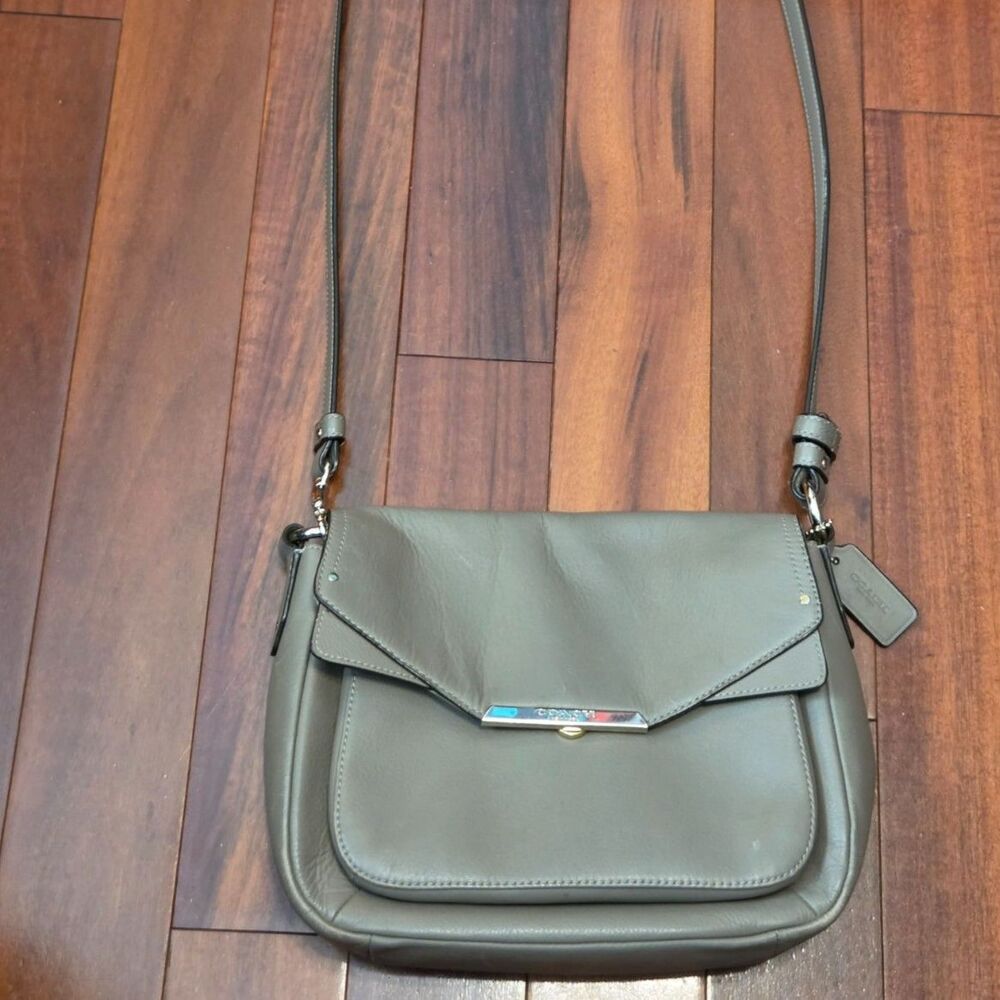 Coach Taylor Leather Mini Flap Crossbody Bag Taupe/Olive Gray